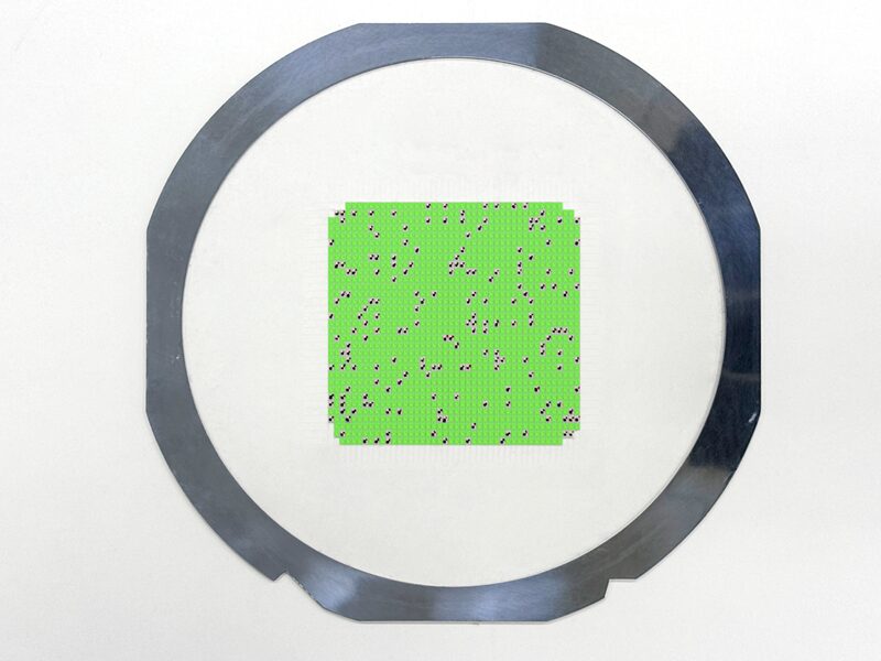 半導体チップの個片が１つずつ認識され緑色に塗られカウントされた状態